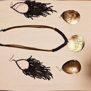 Necklace and one pair of earrings beaded